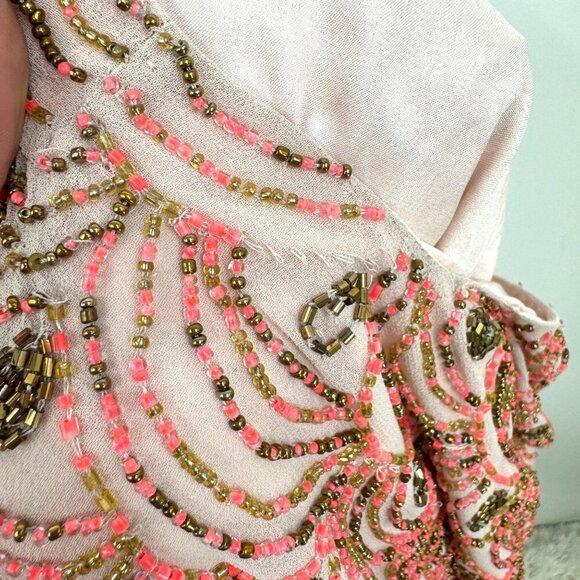 NWT ANTHROPOLOGIE MOULINETTE SOEURS PINK GOLD SCALLOP HEM BEADED SHIFT DRESS 6 - Picture 15 of 16